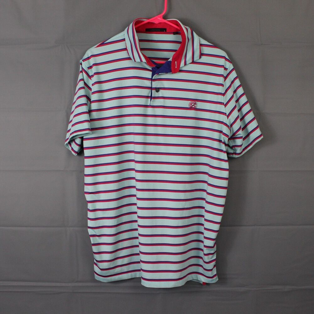 Greyson Shirt Mens Large Golf Polo Striped Short Sleeve Logo Performance